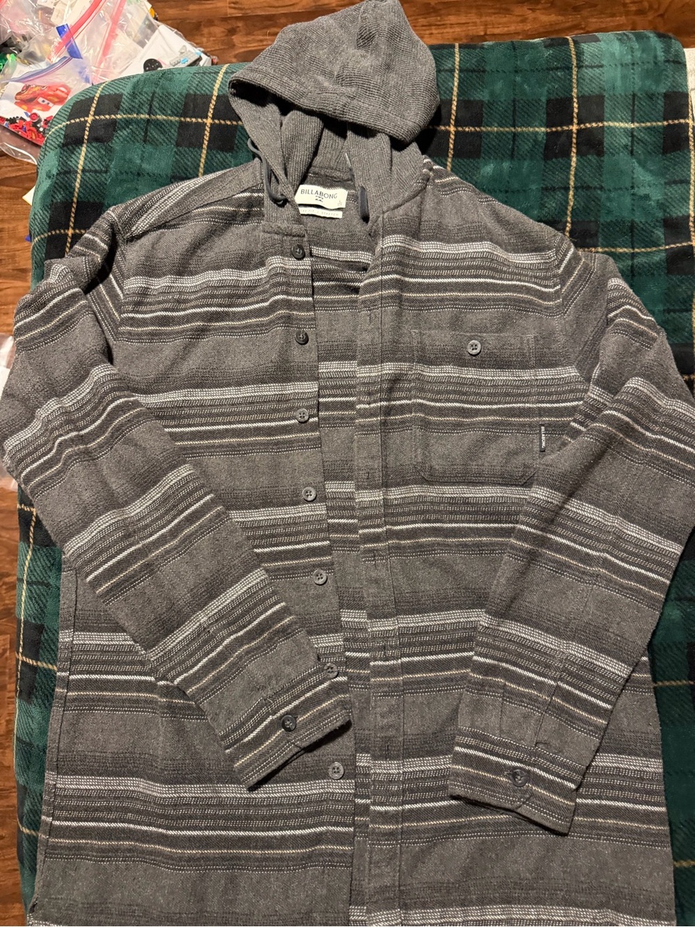 Billabong Gray Hooded Striped Knit Button-Up